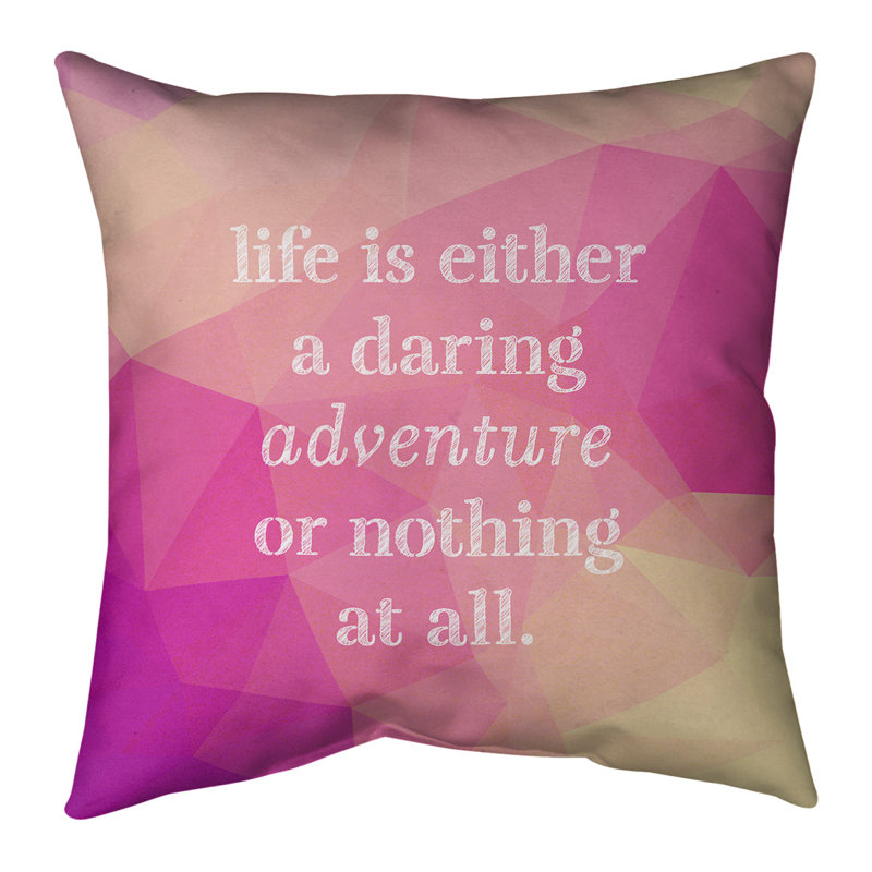 Oreiller en fausse pierre-citation vie adventure, 20 po x 20 po, Diamant rose
