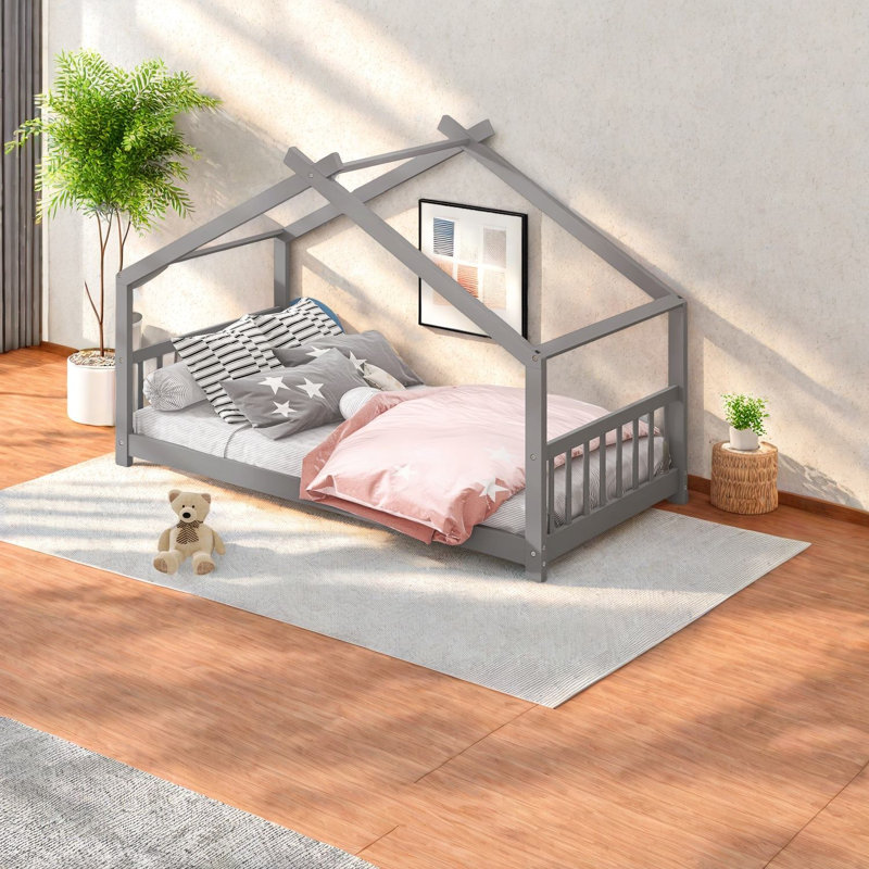 Lit multifonctionnel en bois pour lit simple, gris