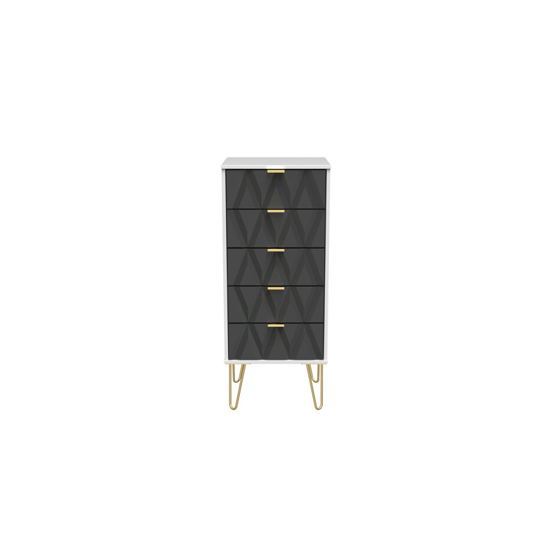 Baturhan 5 Drawer Bedside Cabinet (Ready Assembled), Graphite/White