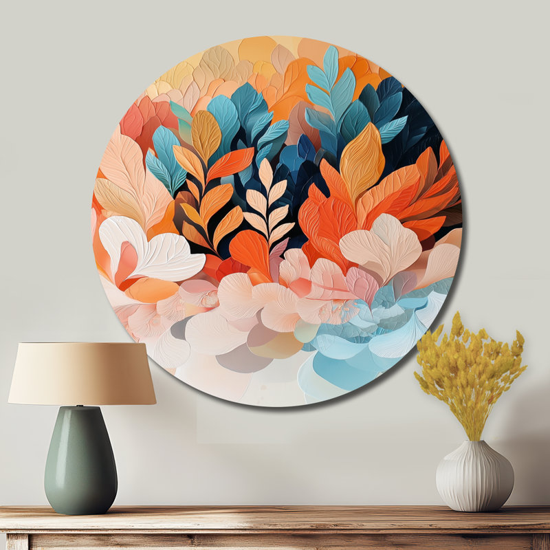 Johntay - Abstract Botanicals Round, impression sur métal, H 29 po x l 29 po