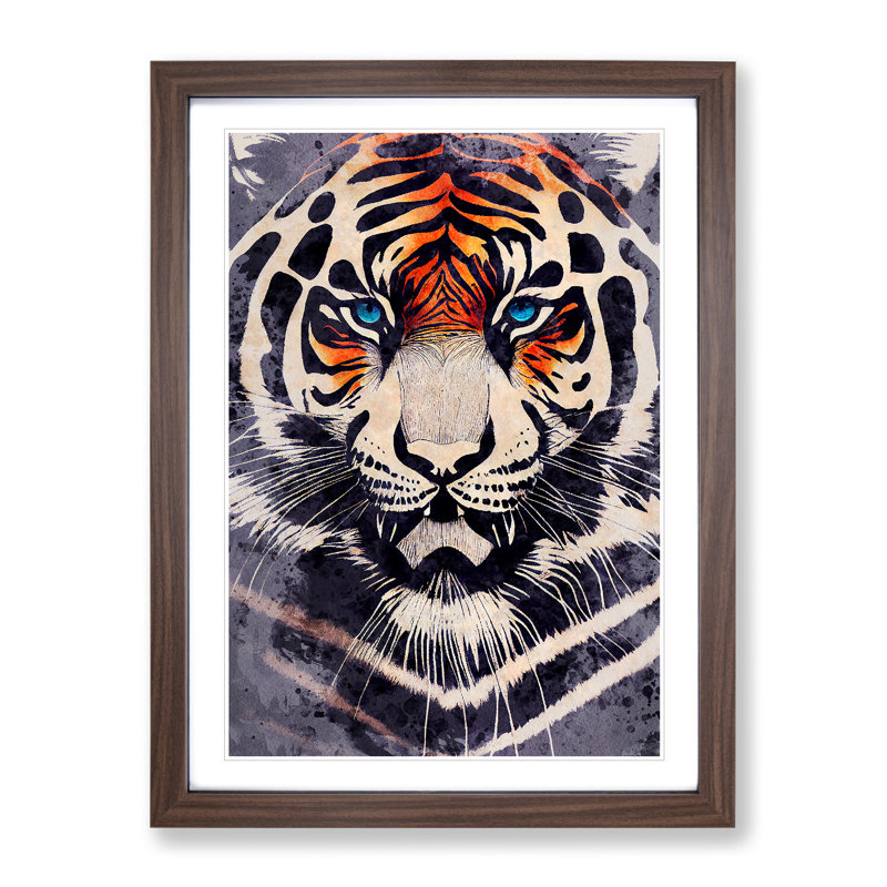 Tiger In Watercolour No.3 - Single Picture Frame Painting, Walnut Framed, 64cm H x 46cm W x 2cm D