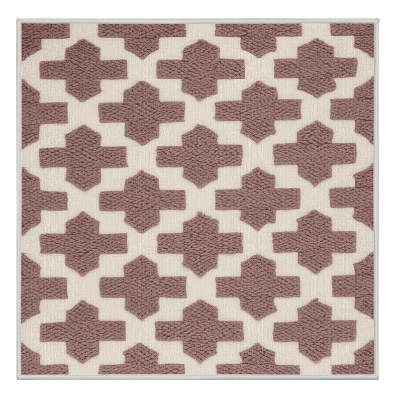 Tapis beige à carreaux lavable à la machine, Rond 3 pi