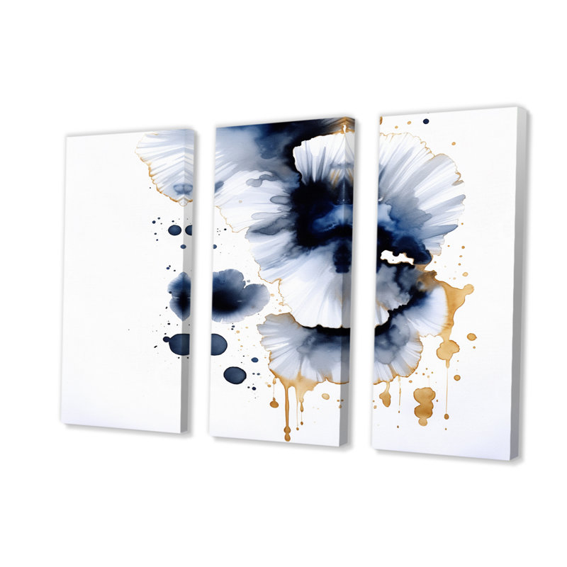 «Crossroads of Blue Grooves Abstract Ink Gold II», ensemble d'art mural sur toile abstraite, H 28 po x l 36 po x P 1 po