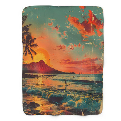 Vintage Sunset Art - couverture sherpa de qualité supérieure 1 pièce