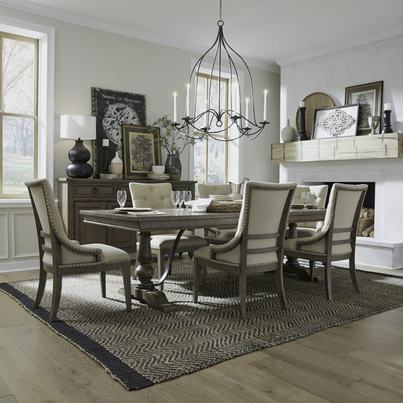 Aisja 7 Piece Trestle Table Set, 7 Pieces: Table, 6 Chairs