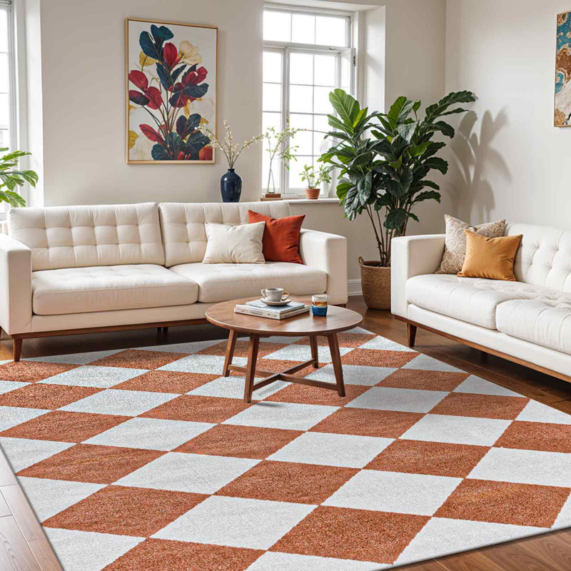 Machine Washable Modern Boho Diamond Rust Area Rug, Rectangle 200 x 275 cm