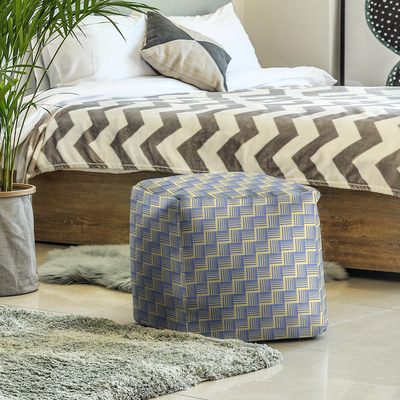 Repose-pieds cubique à rayures classic basketweave, Jaune / bleu