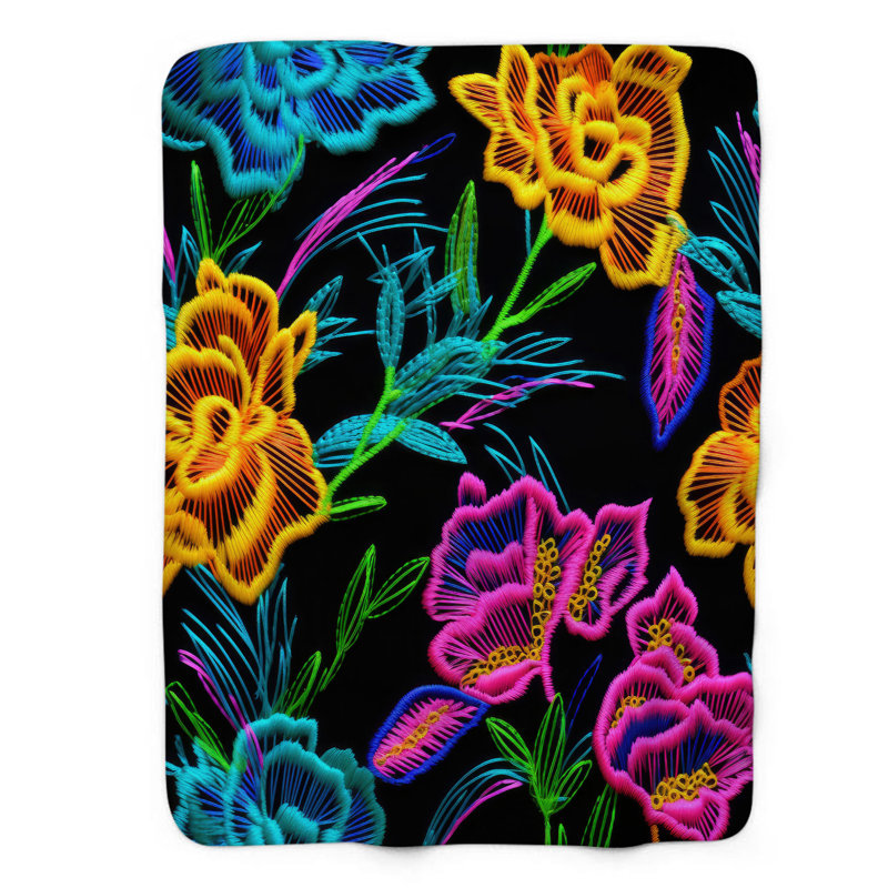 Fleurs fluorescentes cousues - jeté de qualité supérieure 1 pièce She, Grand lit