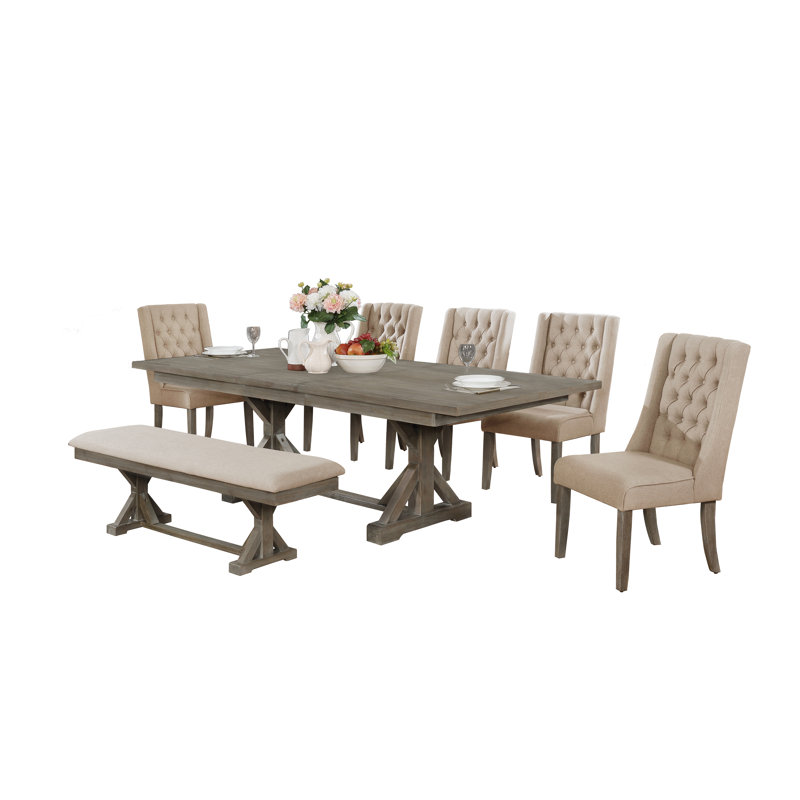 Aemelia Extendable Double Pedestal Dining Set, Beige