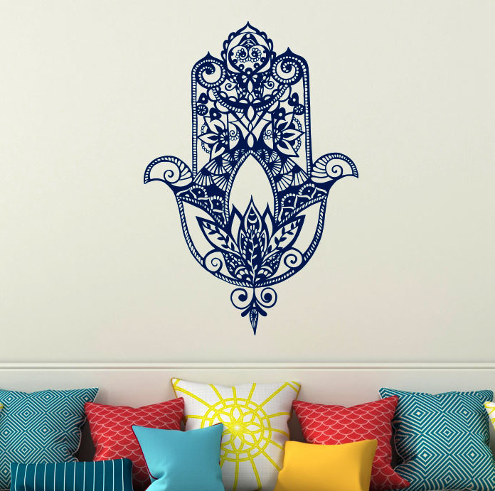Décalcomanie murale main fatima, Bleu, H 32 po x l 22 po