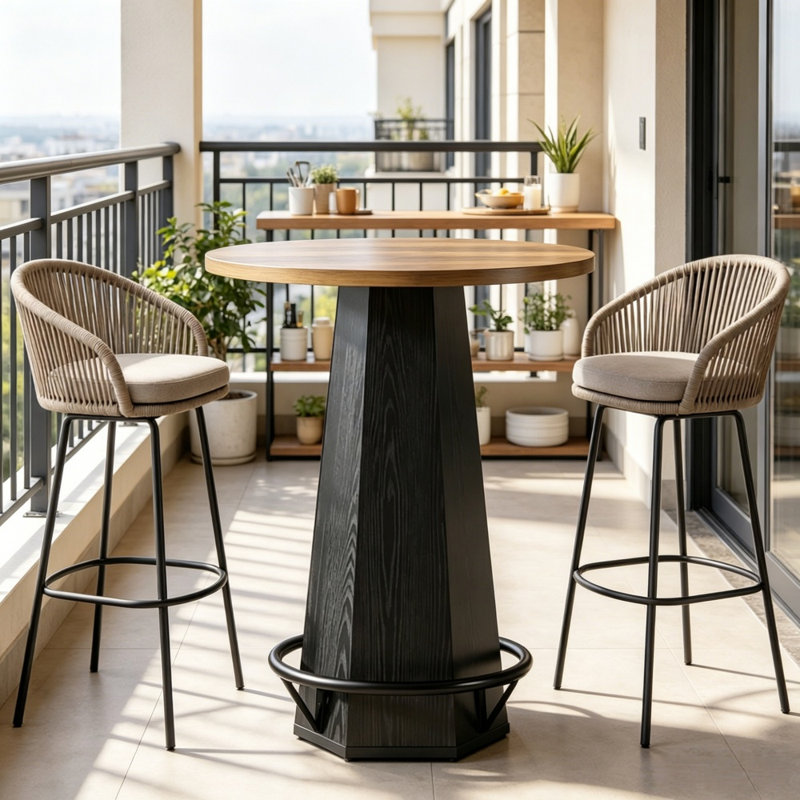 Table de bar - Panneau de fibres à densité moyenne - 1 pièce - Table de bar - Noir - Style rétro