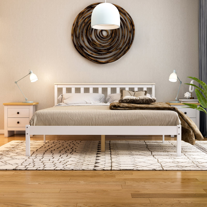 Frederique Solid Wood Bed, White/Pine, Kingsize (5')
