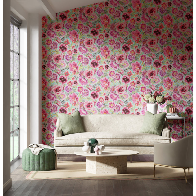 Marsha Wallpaper, Aqua/Peony/Magenta