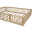 Lit plateforme en bois de style maison avec garde-corps pour enfants, offrant un espace de sommeil sécuritaire et enchanteur