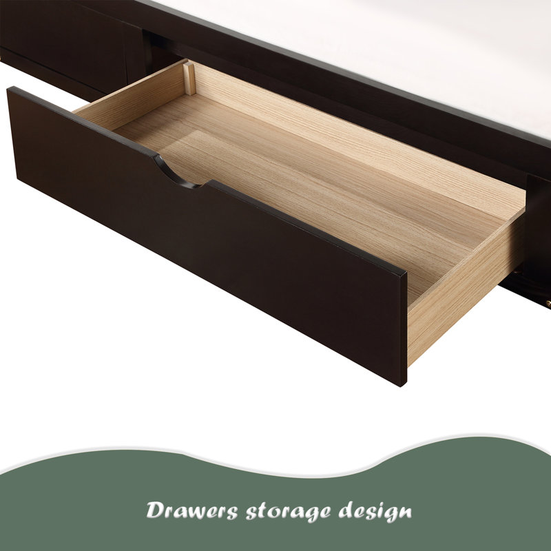 Wooden Daybed With Trundle Bed And Two Storage Drawers , Extendable Bed Daybed,Sofa Bed For Bedroom Living Room, Espresso