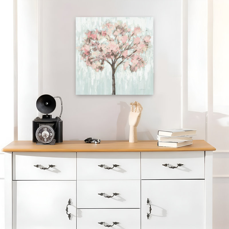 Contemporary Blooming Tree Blush Crop With Tree Trees Art, 18" H x 18" W