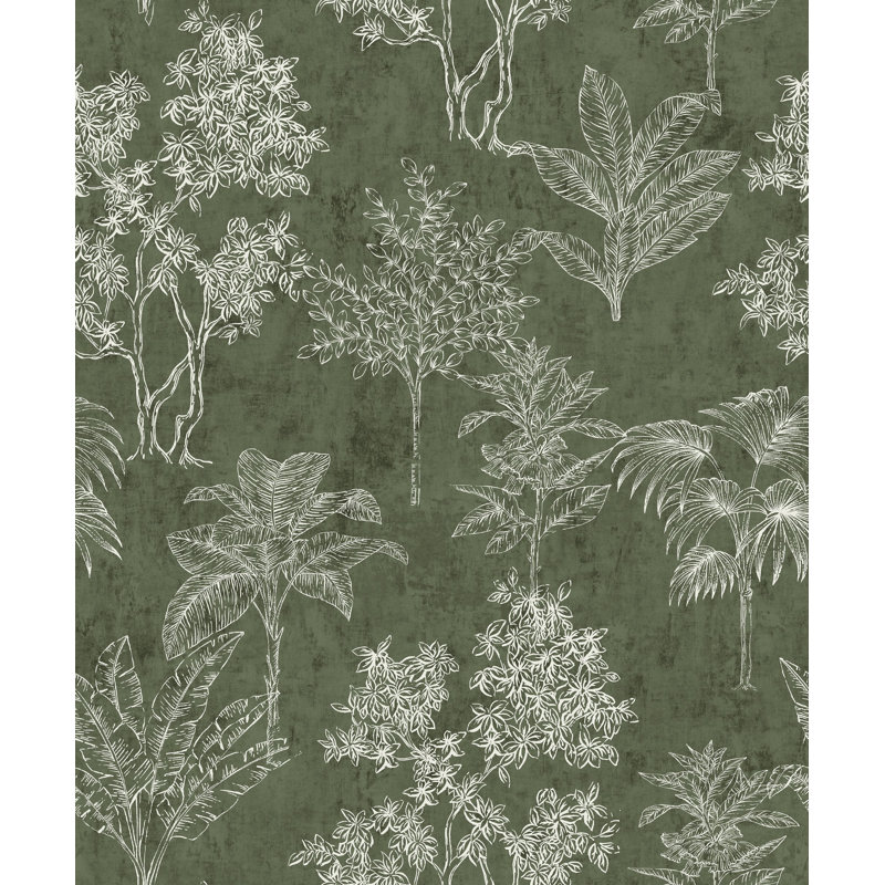 Zen Floral Paper Metallic Wallpaper Roll, Green