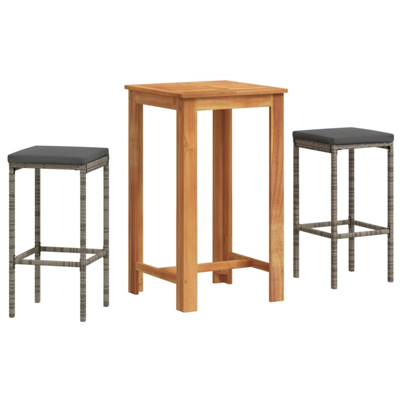 Wildon Home® 3 Piece Patio Bar Set Solid Wood Acacia And Poly Rattan, Gray, Gray