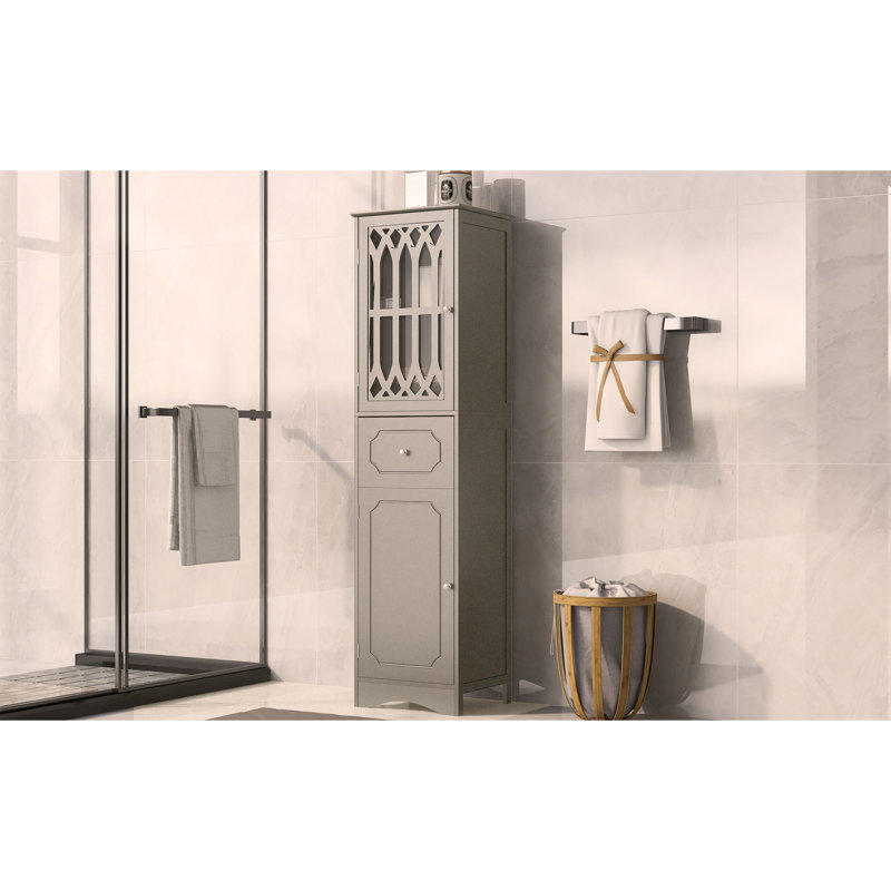 Tall Bathroom Cabinet, Freestanding Storage Cabinet with Drawer and Doors, MDF Board, Acrylic Door, Adjustable Shelf, Gray