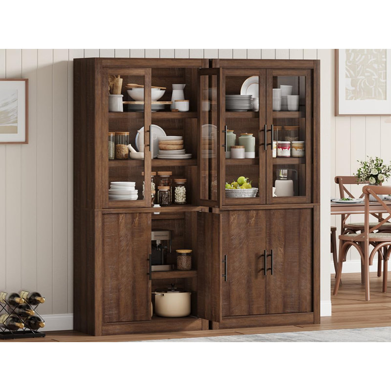 Grand garde-manger en bois avec tablettes réglables et grand rangement, Brun