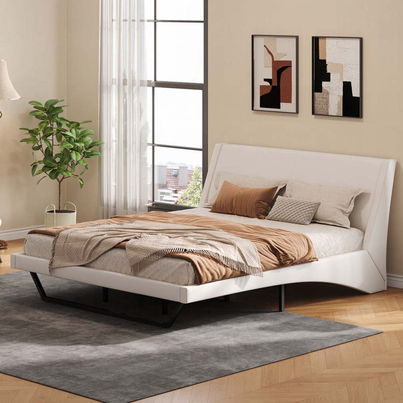 Structure de lit en cuir Pu, Blanc, Grand