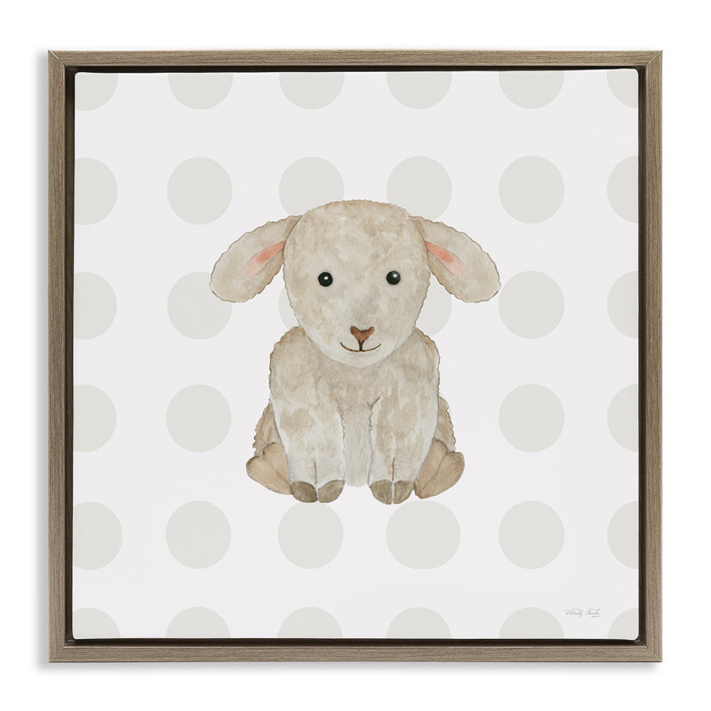 «Nursery Lamb on Dots» par Cindy Jacobs, Cadre flottant orme Montalcino, H 18 po x l 18 po