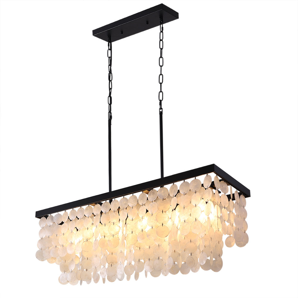 Gennep 6 - Light Unique Rectangle Chandelier with Seashell Accents Rosecliff Heights, image size:1000x1000