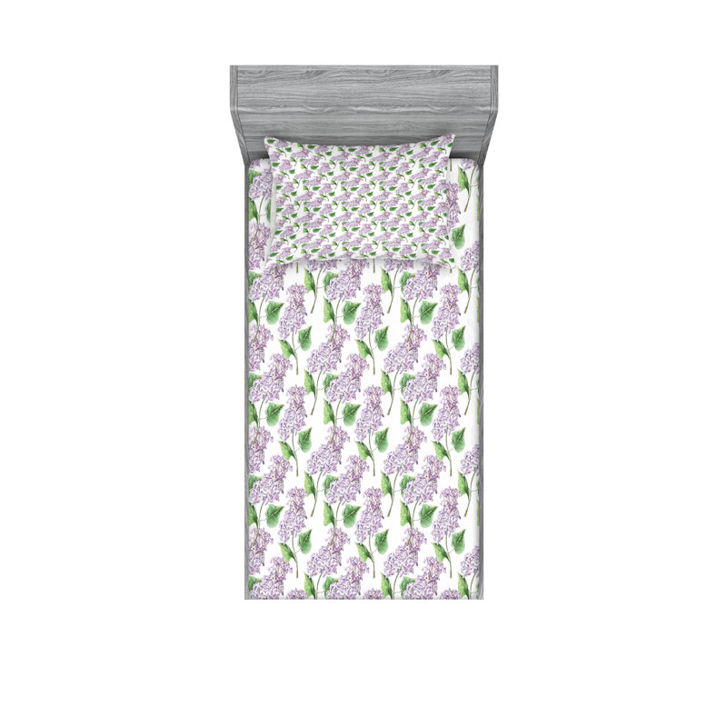 Ensemble de draps et taies décoratives lilas et vert Ambesonne, Ensemble de draps pour taille de lit simple TG ave