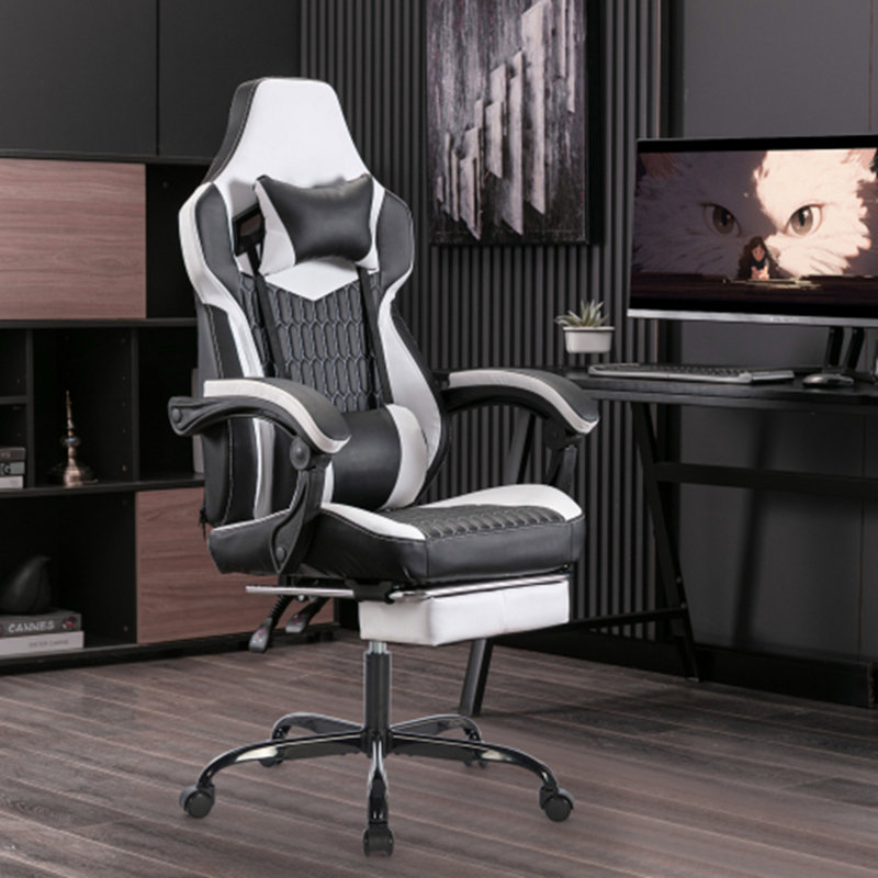 High Back Gaming Chair With Footrest, PVC Leather Ergonomic Office Gamer Chair, Racing Style With Headrest & Lumbar Support