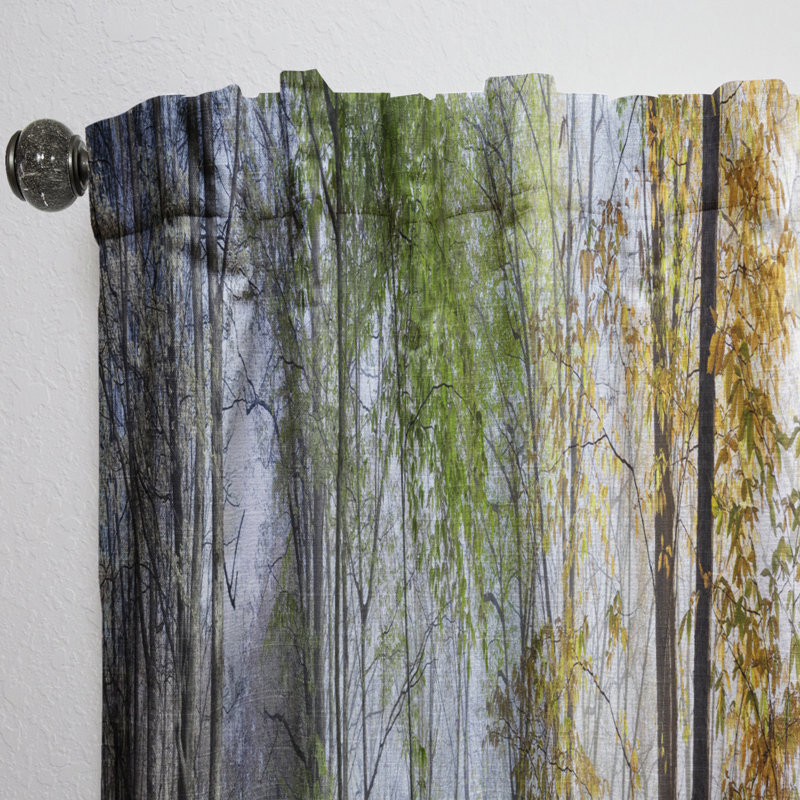 Forest Velvet Curtain Panel, Morning Nature Room Darkening Decor - Morning Forest Panoramic View, 52"W x 90"L