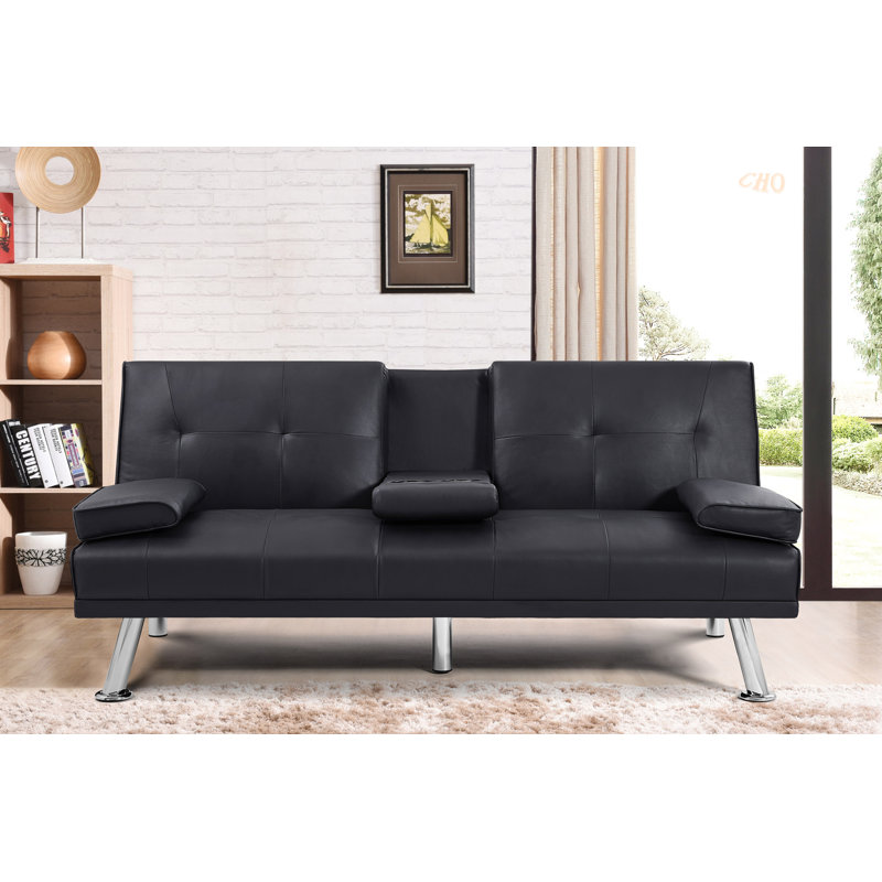 Sofa Bed Function Sofa Foldable Bed for Living Room, Black Faux Leather