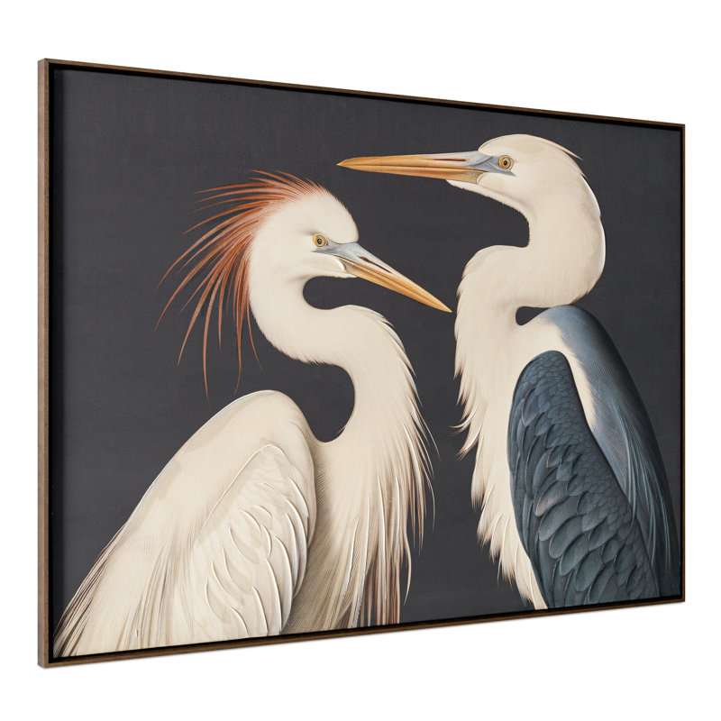 Deux grues, peinture encadrée multicolore