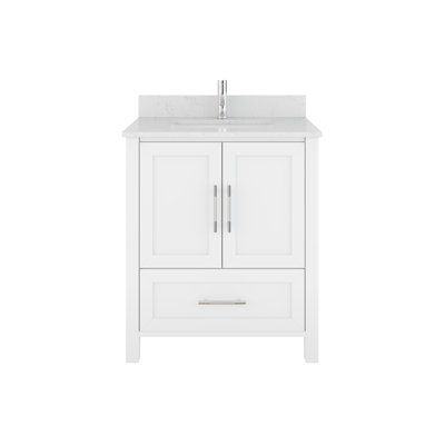 Banff White 30" W x 22" D Single Sink Bathroom Vanity with Engineered Stone Top, Drawer Organizer & Ceramic Undermount Sink, Pre-Assembled 