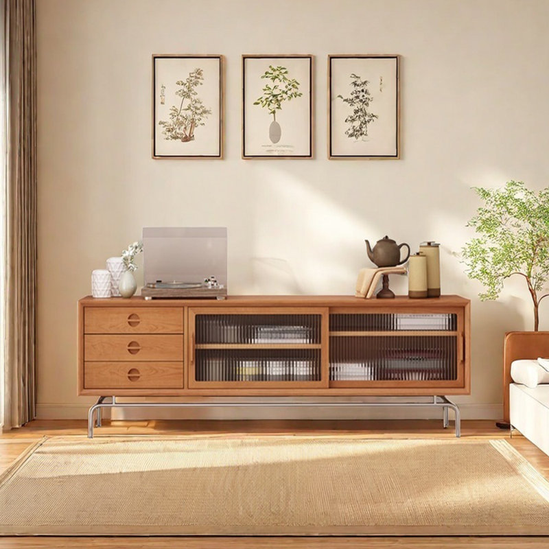 Meuble télé simple en bois massif, L 59,05 po
