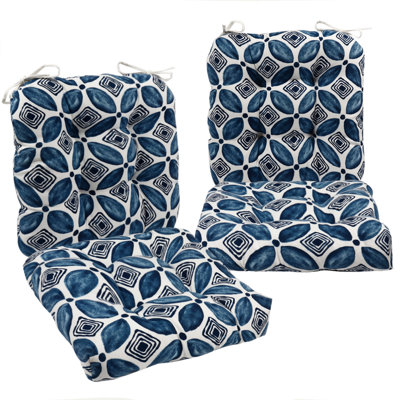 Set of 4 Outdoor Chair Cushions, 19 x 19 x 4 Inch Waterproof Fade‑Resistant Patio Seat Pads with Ties for Garden & Dining Chairs