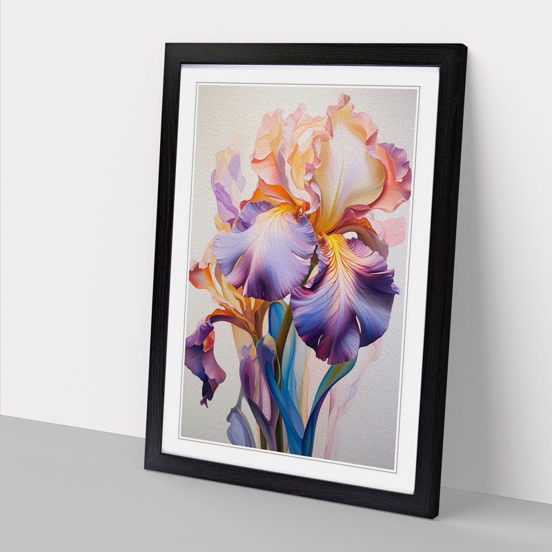 Iris Flower Hard Edge Painting No.2 - Single Picture Frame Print on Wood, Black Framed, 64cm H x 46cm W x 2cm D
