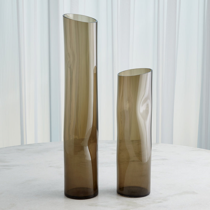 Dimple Handcrafted Glass Table Vase, 25" H x 5" W x 4.75" D, Brown