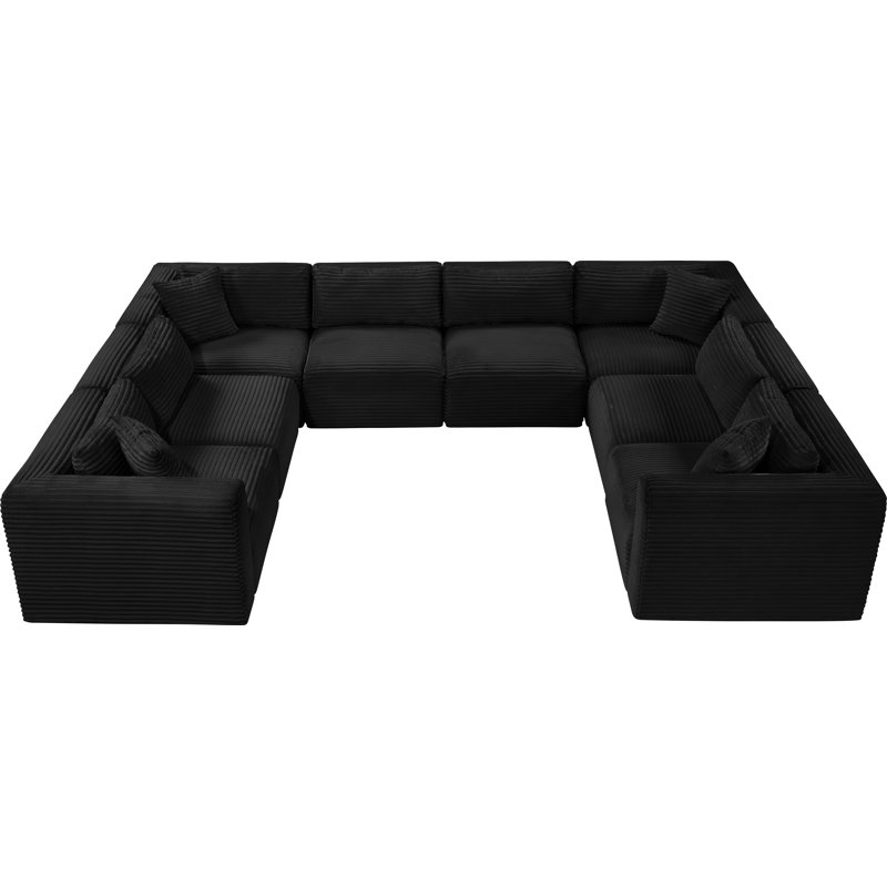 Canapé modulaire Carmean, Tissu velours côtelé texturé noir, 4 sans accoudoirs, 4 en coin