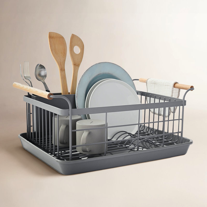 Égouttoir à vaisselle avec égouttoir amovible Yamazaki Home Tosca - Acier - Bois, Gris