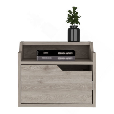 Winchester Floating Nightstand, Modern Dual-Tier Design With Spacious Single Drawer Storage, Light Gray