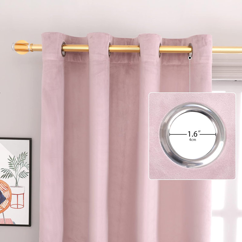 Pink Velvet Noise Reducing Blackout Grommet Curtain Panels for Home & Office, 52" W x 120" L