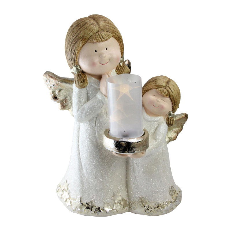 Décoration de Noël 16 po avec anges blancs et bruns