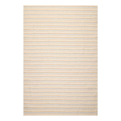Tapis rayé beige en laine noué à la main