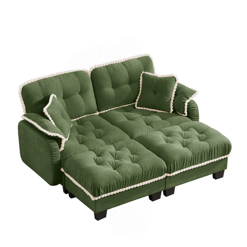 Canapé en chenille avec repose-pieds mobile Cloud, Green Chenille