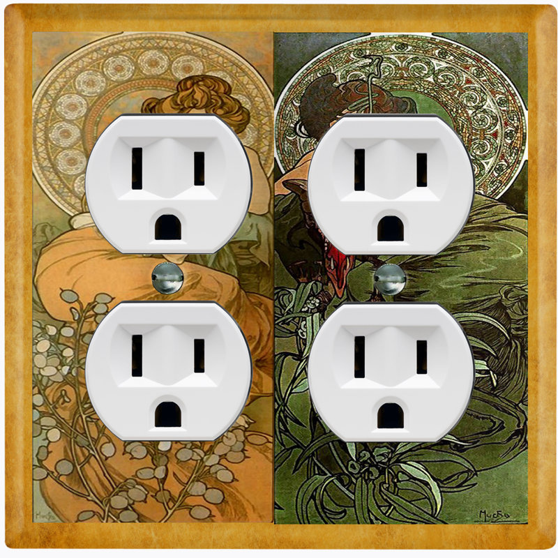 Magnifique plaque murale à 2 interrupteurs à bascule Art Nouveau Angels