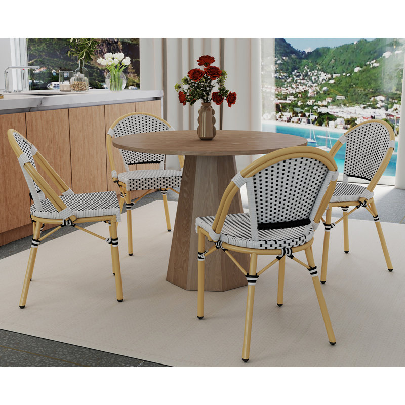 Altesa Round Dining Table Set, Mid Century Modern Small Round Dining Table Set, Brown/Black/White, 5 Pieces: Table, 4 Chairs