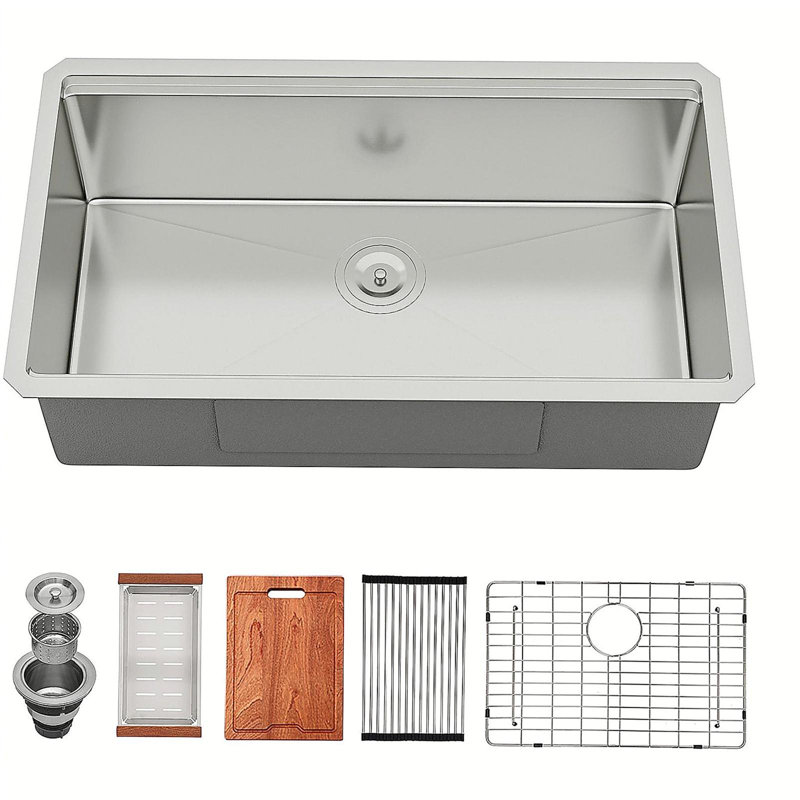 Single Bowl Undermount Workstation Kitchen Sink - 33"x19"x 10" Inch 16 Gauge Stainless Steel Deep Sink