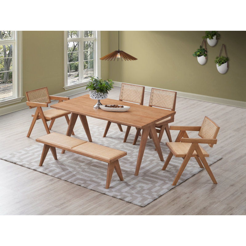 Natural Upholstered Side Chair with Rattan Back, 32" Height