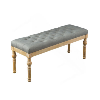 Habit Solid Wood Button Tufted Dining Bench, Grey