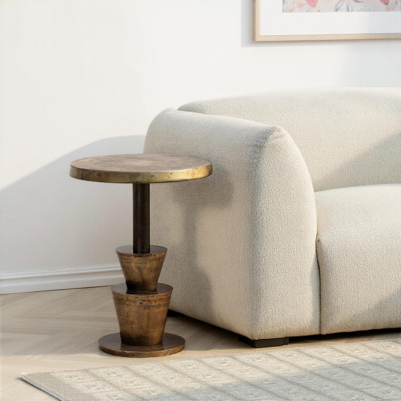 Kenway 18" Round Aluminum Sidetable, Antique Brass
